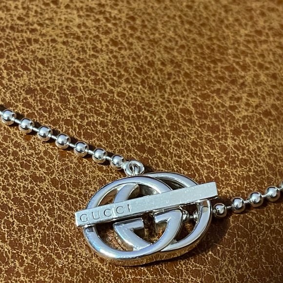 GUCCI GG Toggle Choker Necklace Double G Ball Chain Interlocking Silver 925 - Picture 2 of 9